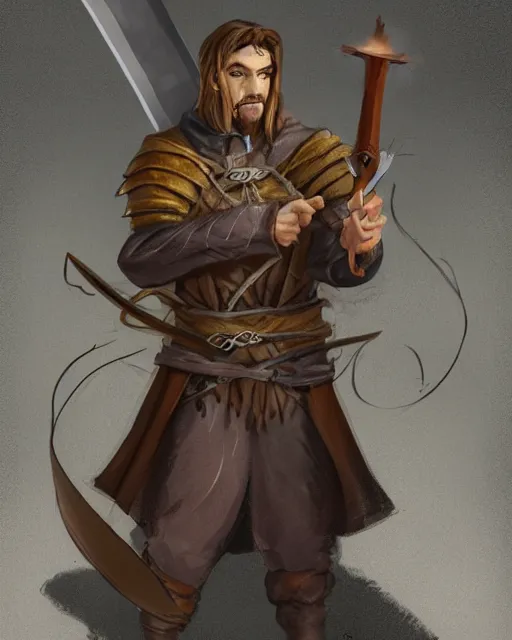 Prompt: a concept art of a D&D character, holding a small sword made by Donutello, white background