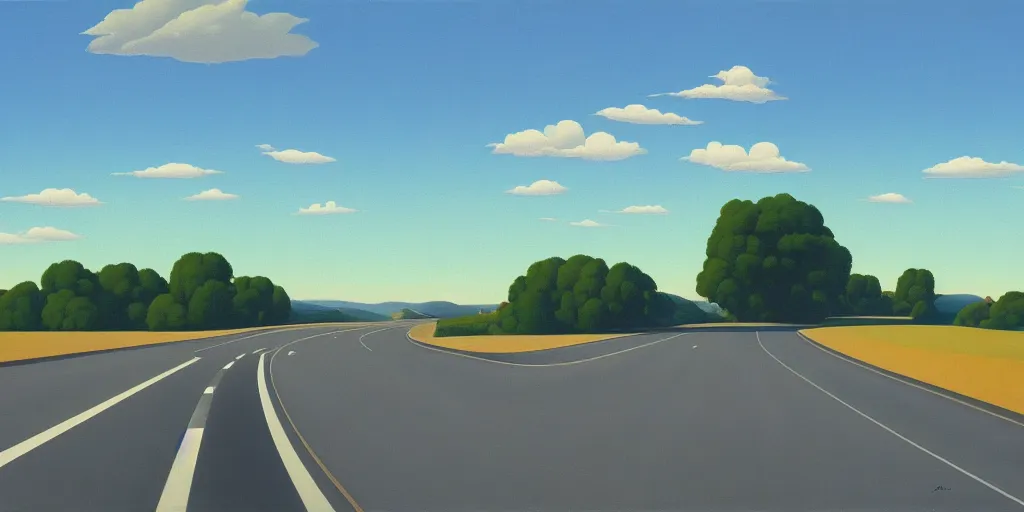 Image similar to the highway, blue sky, summer evening, kenton nelson