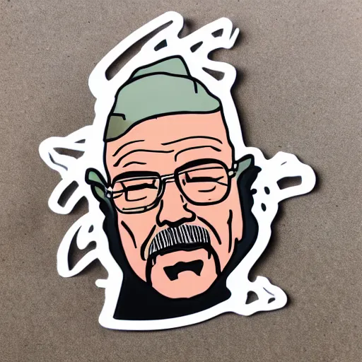 Prompt: die cut sticker, walter white breakdancing, splatter paint