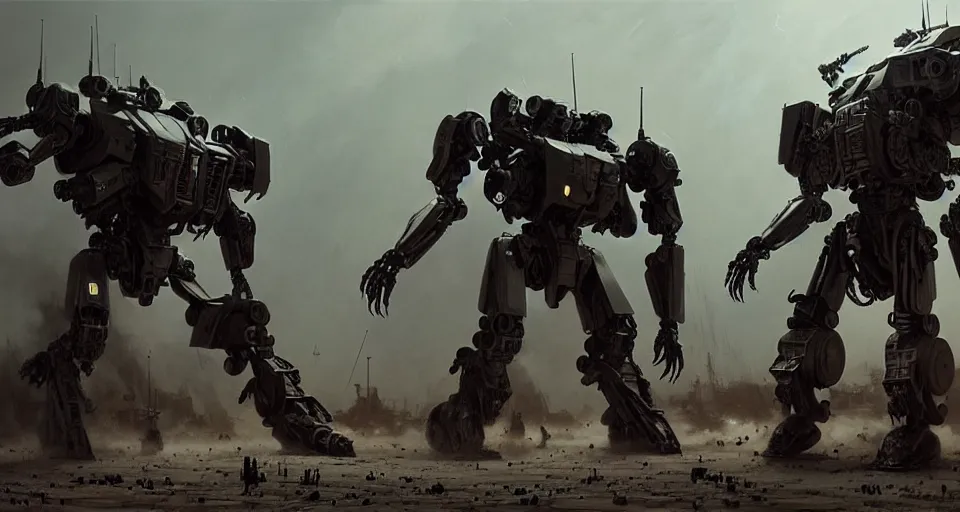 Image similar to hyper realistic sci - fi matte concept art painting of dramatic cinematic scene of humanoid zombie - flesh - battlemech, guns, missiles, explosions, beautiful details, strong composition painted by kim jung guweta studio rutkowski, james gurney and greg rutkowski, and lucasfilm, smooth, intricate, detailed, sharp focus, cinematic