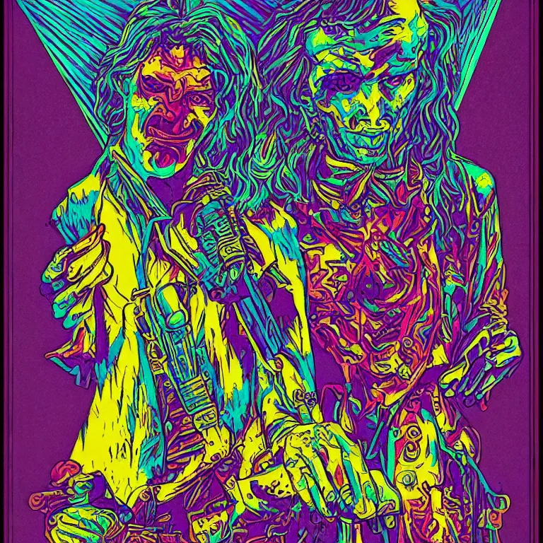 Image similar to beautiful colorful hyperrealist highly detailed psychedelic blacklight poster'zombie darryl hall and john oates ', psychedelic art nouveau, beautiful high contrast colored wood engraving, moebius comic style, shocking detail trending on artstation 8 k