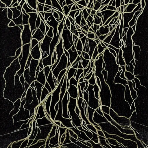 Prompt: award - winning painting of pitch black, tar - like, shadow roots with lots of tendrils spreading everywhere, intricate detail, deep black roots, infestation, shadowy, lovecraftian