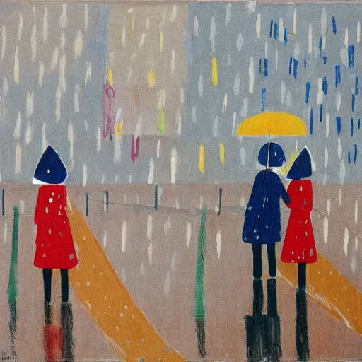 Image similar to couple walking in the rain in london, etel adnan,