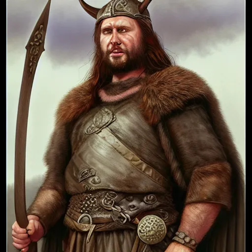 Image similar to tenebrous portraiture of a hamster-man viking jarl, by Ted Nasmith and by Joe Jusko, 4K, trending on ArtStation