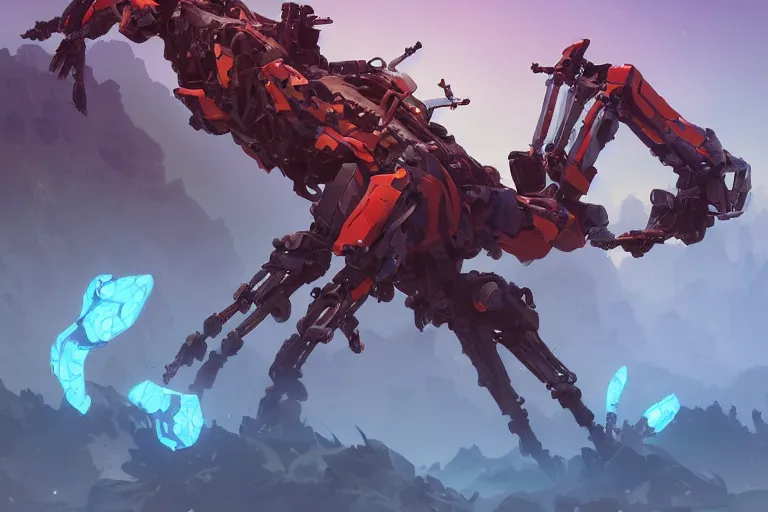 Image similar to longleg machine mecha animal beast robot of horizon forbidden west horizon zero dawn bioluminiscence, behance hd by jesper ejsing, by rhads, makoto shinkai and lois van baarle, ilya kuvshinov, rossdraws global illumination