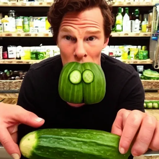 Prompt: cucumber with the face of benedict cumberbatch