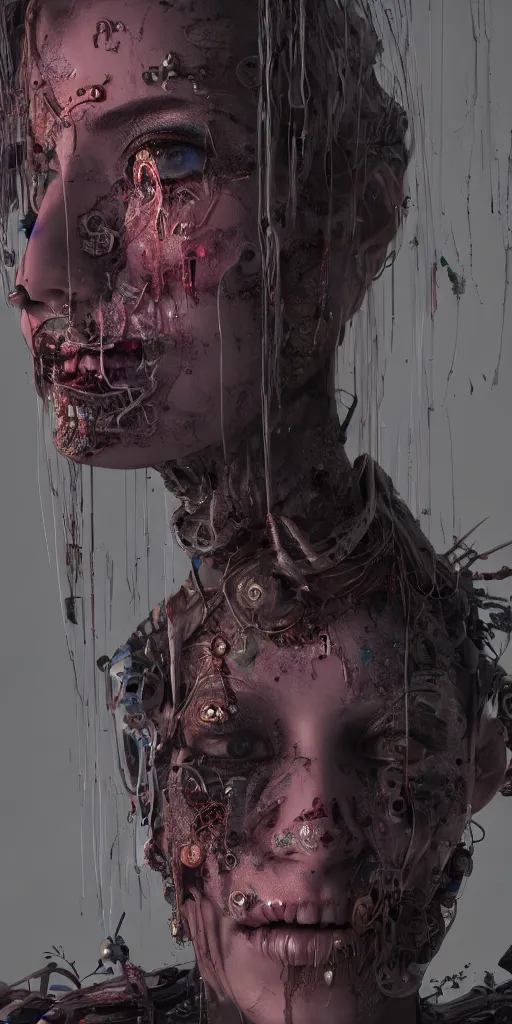 Prompt: Portrait of an impossibly beautiful undead cyberpunk, gorgeous, single face, full body, intricate complexity, horror, psychedelic art, trending on art station, photoreal, 8k, octane render