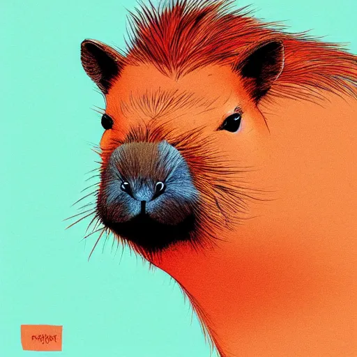 Image similar to portrait of a happy capybara with white hair in the style of conrad roset