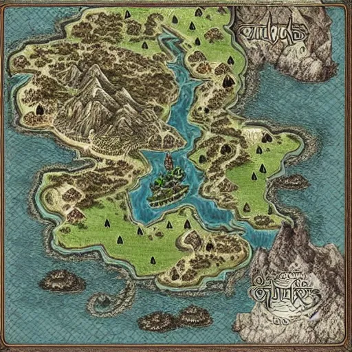 Image similar to RPG fantasy map with castles, mountains and rivers, intricate details, extremely detailed, sharp features