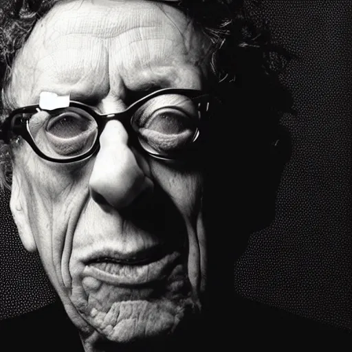 Prompt: philip glass by chuck close