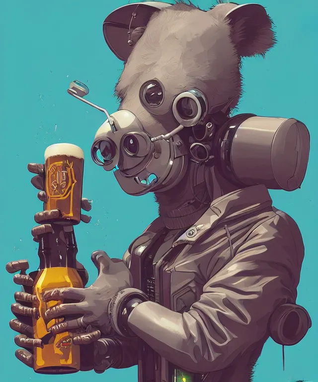 Prompt: a portrait of an anthropomorphic cyberpunk koala holding a 4 0 oz beer, cyberpunk!, fantasy, elegant, digital painting, artstation, concept art, matte, sharp focus, illustration, art by josan gonzalez