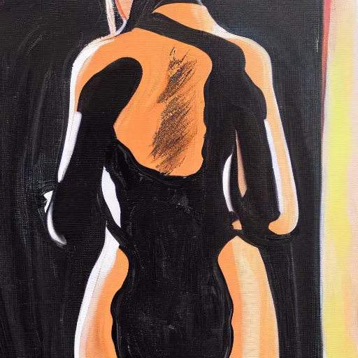 Image similar to a messy painting of a black dress being unzipped from behind