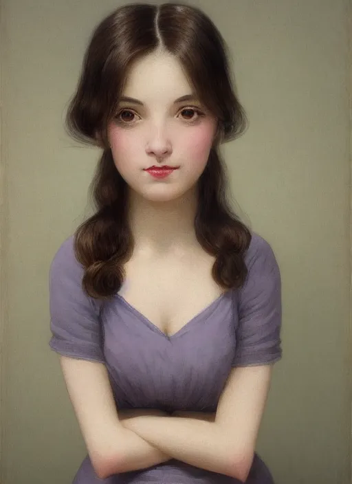 Image similar to hyper detailed 3 d render, 2 8 mm photo, cute portrait, brunette, emma,! italian!, looking at camera, symmetrical face, long brunette hair, nose ring,! smiling cow looking over her shoulder! by ryden, kawase hasui, dorothea tanning, edward hopper and james gilleard, aivazovsky, outram, artstation