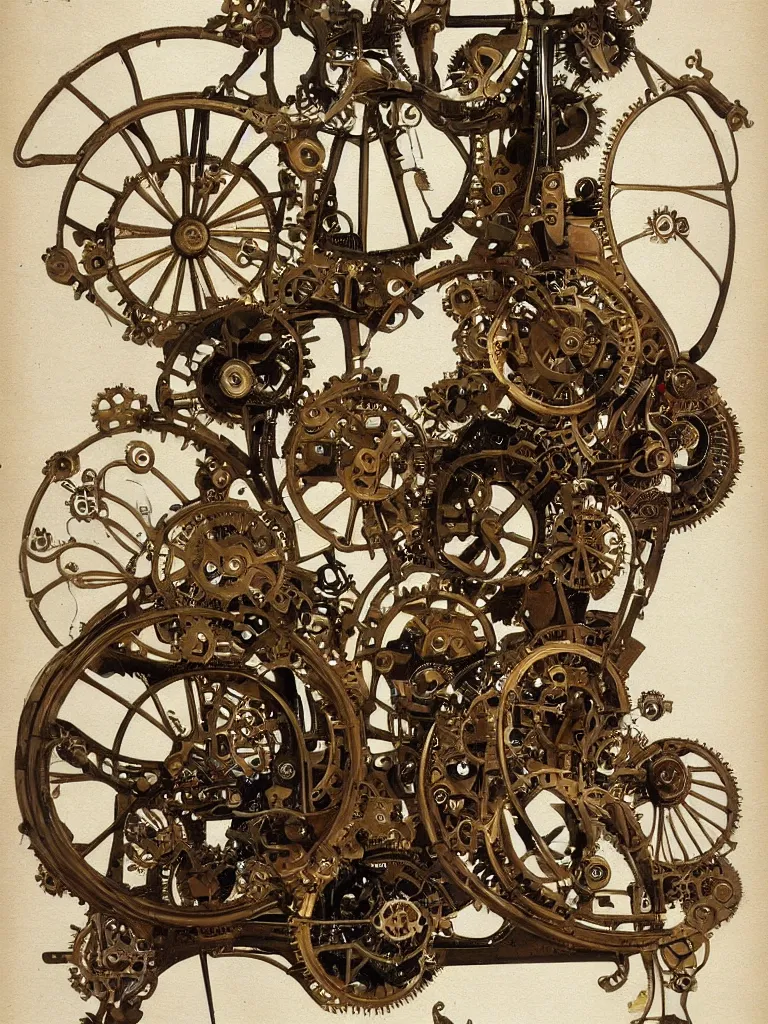 Image similar to a complex steampunk device, victorian art nouveau mechanics,