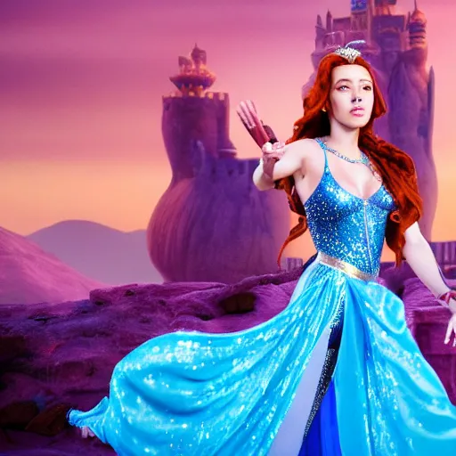 Image similar to Scarlet Johanson as Jasmine the disney princess in Aladin, dessert, cyberpunk, 8k