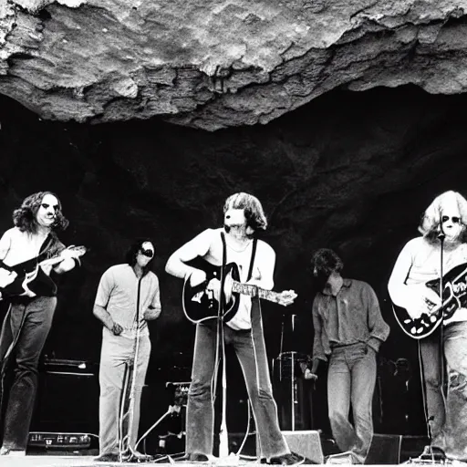 Image similar to the doors playing a show painted on a cave wall