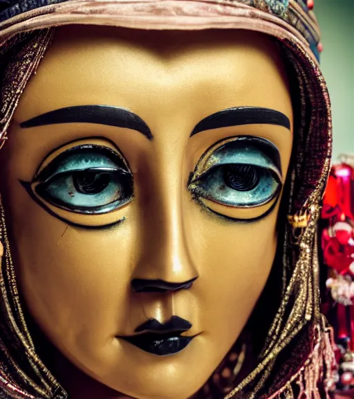 Prompt: close up portrait of a fortune teller automata, Nikon camera, 4k, National Geographic