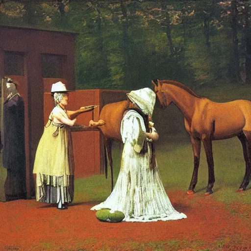Prompt: offerings for the horse goddess by george stubbs by frederic remington by magritte