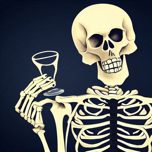 Prompt: skeleton drinking whiskey