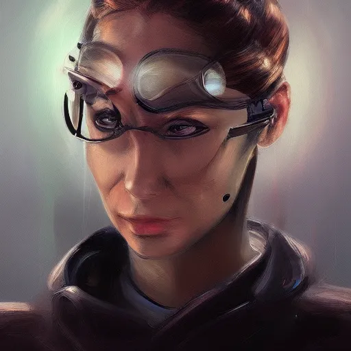 Prompt: concept art of portrait ofcyborg scientist by jama jurabaev, extremely detailed, trending on artstation, high quality, brush stroke