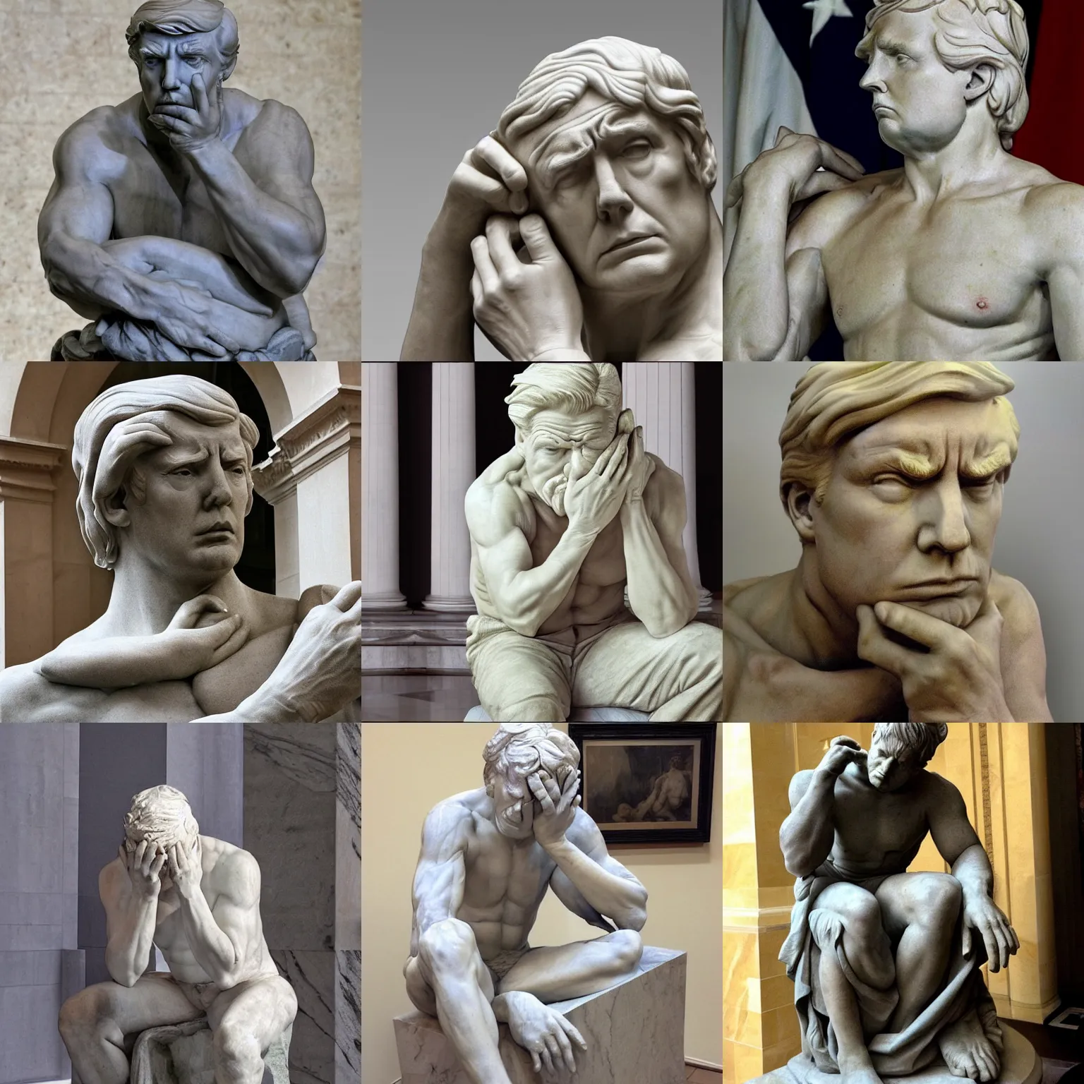 Image similar to Donald Trump, marble statue, facepalm, by Michelangelo