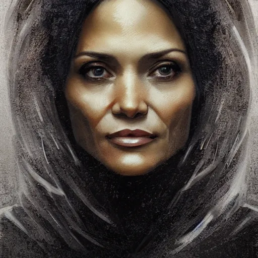 Image similar to portrait of maci holloway, first woman elected as president in usa, cold but beautiful, about 3 5 years old, highly detailed, mix of halle berry and julia roberts, gong li, olga kurylenko, artstation hd, deviantart, by artgem, greg rutkowski