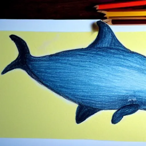 Prompt: child's crayon drawing of a dolphin