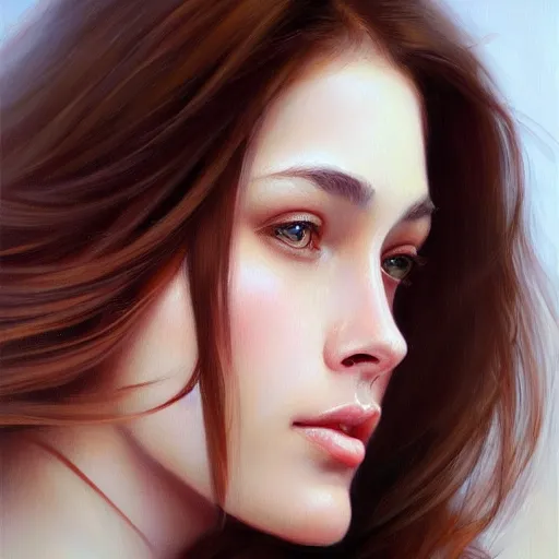 Image similar to a portrait of a very beautiful woman with a thin scar across her left cheek, brown eyes, shoulder-length brown hair, illustration, soft lighting, soft details, painting oil on canvas by mark arian by artgerm, trending on artstation, 4k, 8k, HD