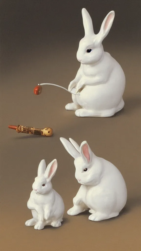 Image similar to a porcelain rabbit with a japanese pipe painted by john singer sargent