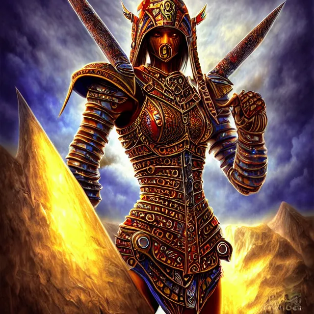 Image similar to magicpunk warrior, highly detailed, 4 k, hdr, smooth, sharp focus, high resolution, award - winning photo, illustrated by anne stokes, photorealistic