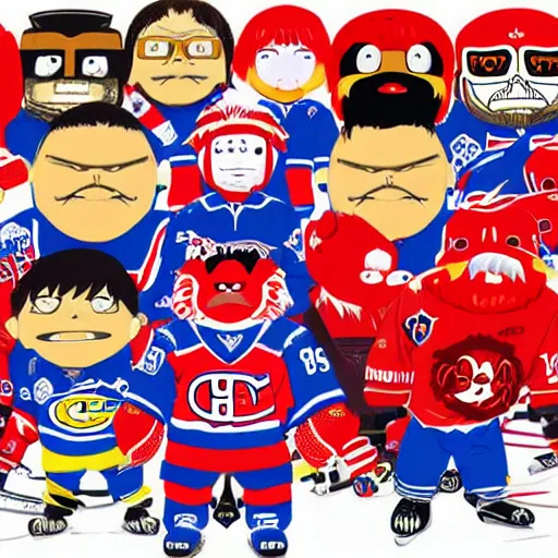 Prompt: illustration of youppi habs mascot in a gang with other nhl mascots by ilya kuvshinov katsuhiro otomo