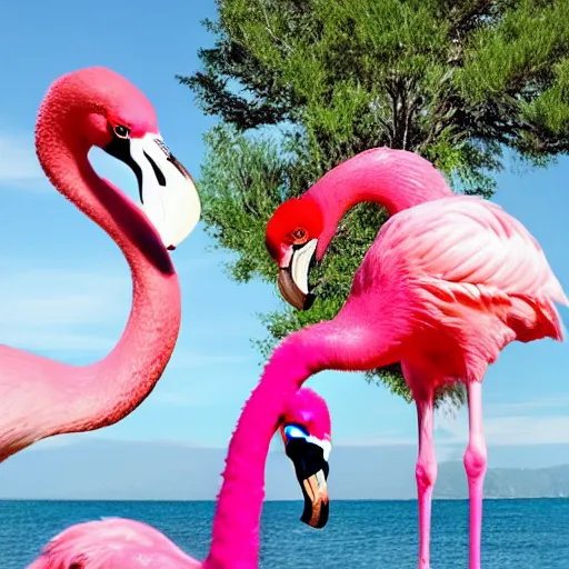 Image similar to photo of a giant flamingo next to a small human, with text that says “ worldest biggest flamingo ”