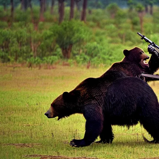 Image similar to a bear fighting in the vietnam war, 4 k, high resolution, still, landscape, hd, dslr, hyper realistic