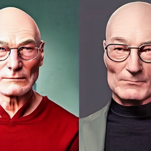 Image similar to photo of a person who looks like a mixture between patrick stewart and brent spiner