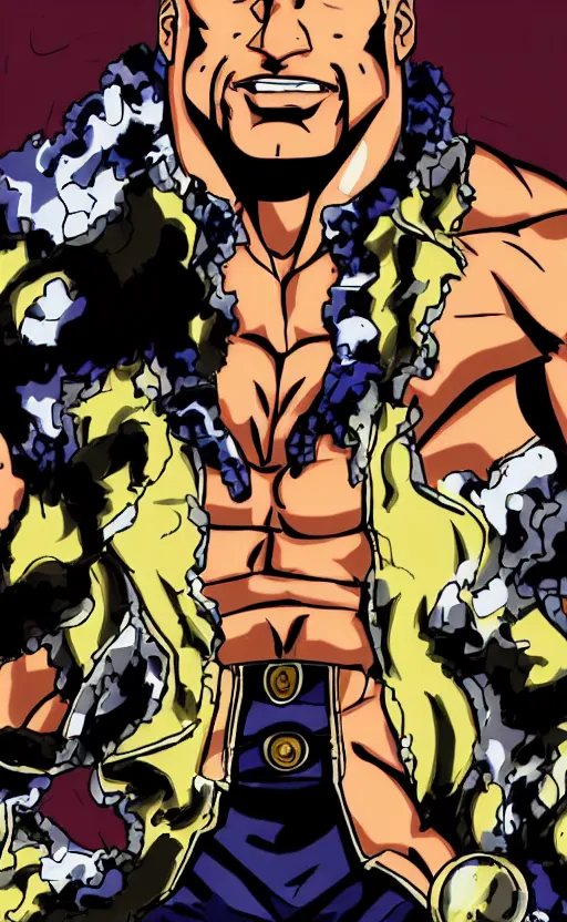 Image similar to Dwayne Johnson in JoJo's bizarre adventure anime style