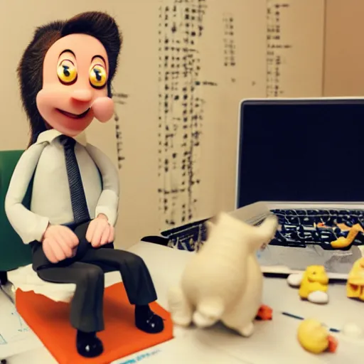 Image similar to a happy and contented cat wearing a business suit, sitting behind desk, selling insurance, disney character, cartoonish, claymation, dreamlike, photo by wes anderson