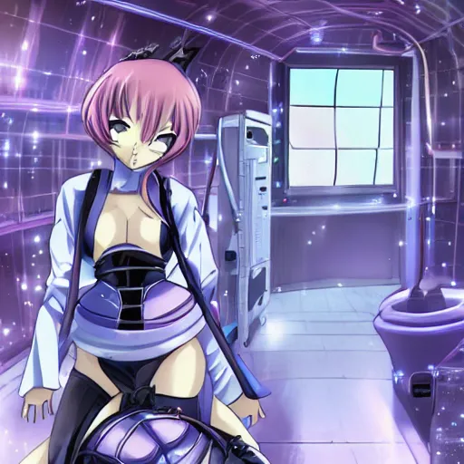 Image similar to beautiful and gorgeous anime girl in a thight plug suit scavenging a abandoned space station