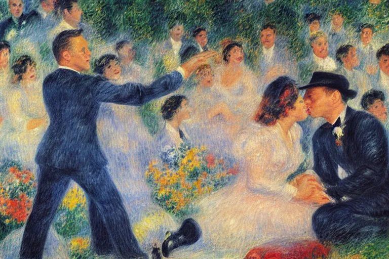 Image similar to frank sinatra and peggy lee singing at the hollywood bowl, by renoir and margaret keene and monet,