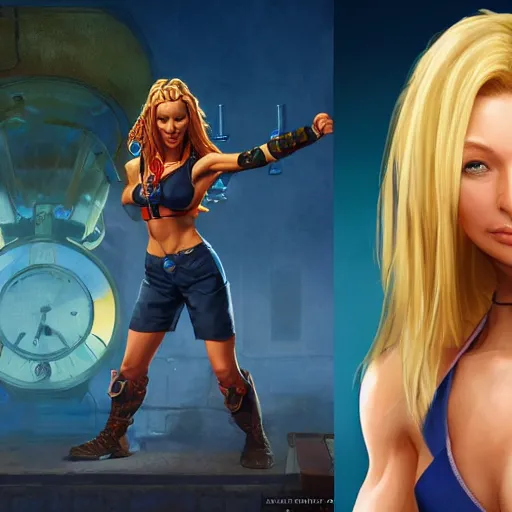 Image similar to phoebe buffay as cammy street fighter, long blonde hair, ultra realistic, concept art, intricate details, highly detailed, photorealistic, octane render, 8 k, unreal engine, art by frank frazetta, simon bisley, brom