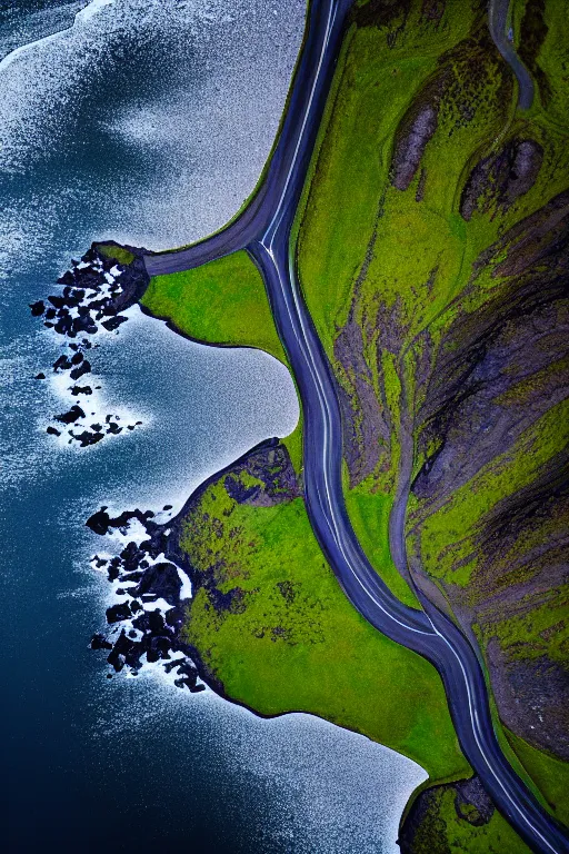 Image similar to a stunning landscape top down aerial photo of iceland, featured on behance