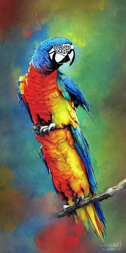 Image similar to digital painting, digital art, bill sienkiewicz, parrot