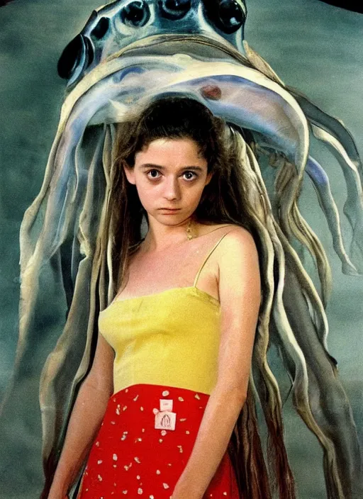 Prompt: 1971 film still from an Italian pulp film of Thomasin McKenzie in her school uniform as the Queen of cuttlefish clothed completely in silk looking at you intensely with seductively serious eyes while being brainwashed by the cuttlefish King. ultra detailed painting at 16K resolution and epic visuals. epically surreally beautiful image. amazing effect, image looks crazily crisp as far as it's visual fidelity goes, absolutely outstanding. vivid clarity. ultra. iridescent. mind-breaking. mega-beautiful pencil shadowing. beautiful face. Ultra High Definition. process twice: ultra detailed painting at 16K resolution and epic visuals. epically surreally beautiful image. amazing effect, image looks crazily crisp as far as it's visual fidelity goes, absolutely outstanding. vivid clarity. ultra. iridescent. mind-breaking. mega-beautiful pencil shadowing. beautiful face. Ultra High Definition.