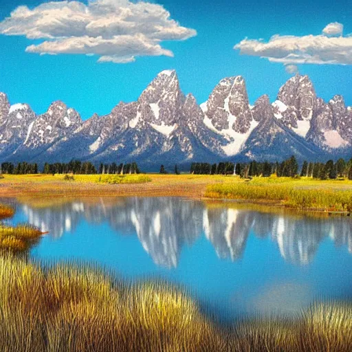 Image similar to view at grand teton national park, digital art, illustration