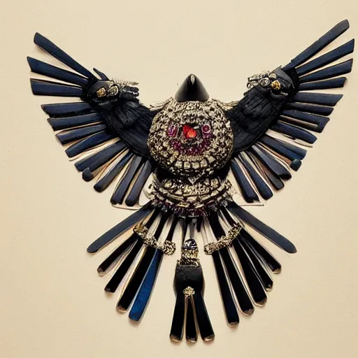 Prompt: crow made of elaborate jewellery, intricate, beautiful, national geographic