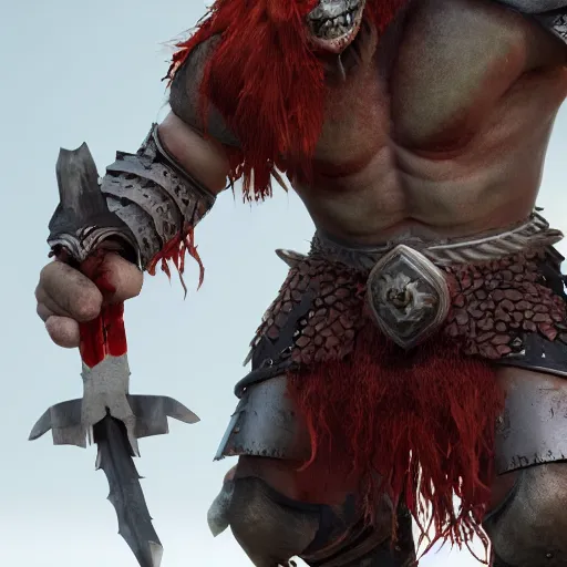 Image similar to beautiful redhead orc with warrior outfit, clash royal style characters, unreal engine 5, octane render, detailed, cinematografic, cinema 4 d