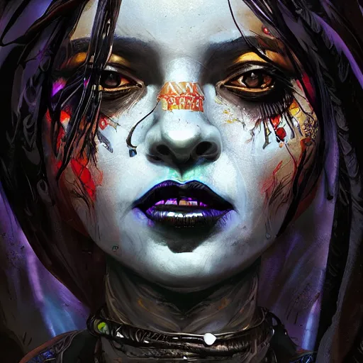 Image similar to a dark and ominous voodoo priestess, Apex Legends character digital illustration portrait design, by android jones, detailed, cinematic lighting, wide angle action dynamic portrait