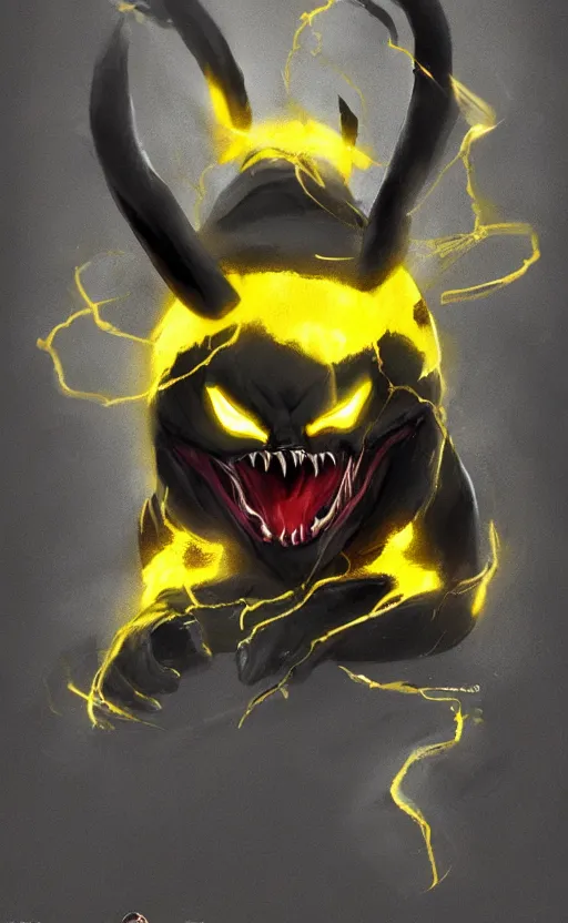 Image similar to venom as pikachu, dynamic lighting, photorealistic dark fantasy concept art, trending on art station, stunning visuals, creative, cinematic, ultra detailed