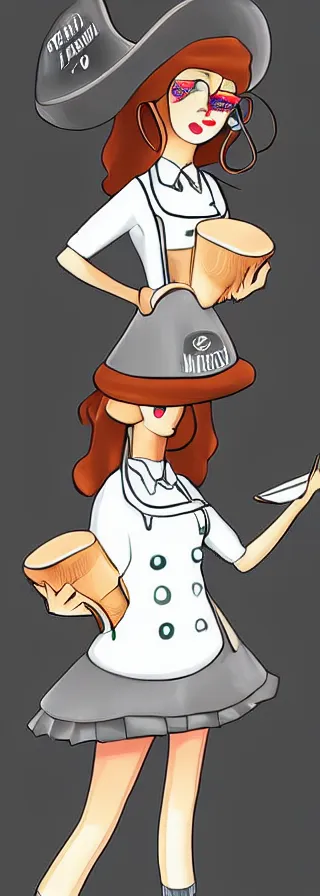 Image similar to beautiful female sheep anthropomorphic working as a waitress, digital art, cartoon, hyper detailed