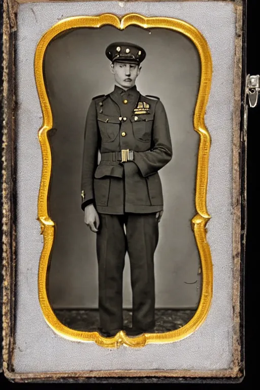 Image similar to 1 9 4 0 s daguerreotype of portrait of an alien in a world war ii marshal's outfit, ornate, illustration, full body, military,