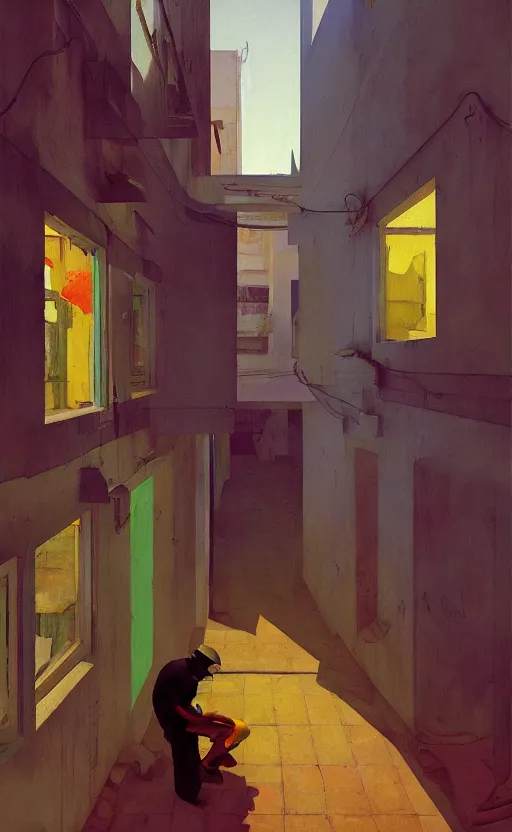 Image similar to Inside a Favela, very coherent, painted by Edward Hopper, Wayne Barlowe, painted by James Gilleard, airbrush, art by JamesJean